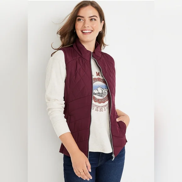 Maurices Solid Zipper Front Vest in Deep Burgundy, Size XXL - Picture 1 of 4